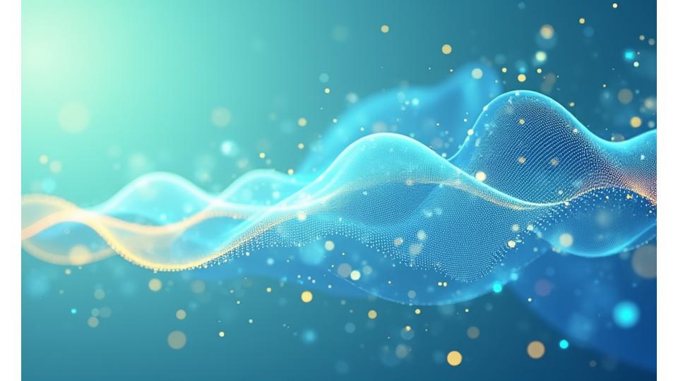 Schéma abstrait représentant l'évolution de l'IA et de l'UX, symbolisant l'histoire de Luminaire Conseil, avec des courbes fluides et des points d'interconnexion.