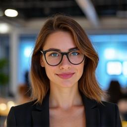 Portrait confiant de Sophie Laurent, Lead Développeuse, souriant légèrement