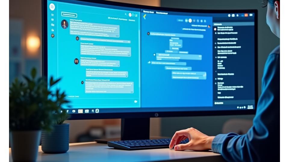 Écran d'un agent de centre de contact affichant une conversation client sur le côté gauche et une interface d'assistance IA sur le côté droit, fournissant des suggestions de réponse et des informations contextuelles.