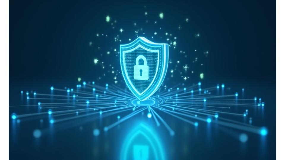 Illustration conceptuelle des certifications de sécurité et de conformité, avec des icônes de cadenas et des symboles de bouclier, dans un environnement numérique sécurisé.