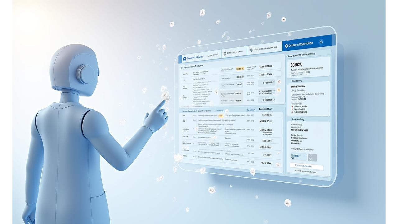 Interface utilisateur d'un assistant IA montrant l'extraction de données financières avec graphiques et indicateurs de précision.