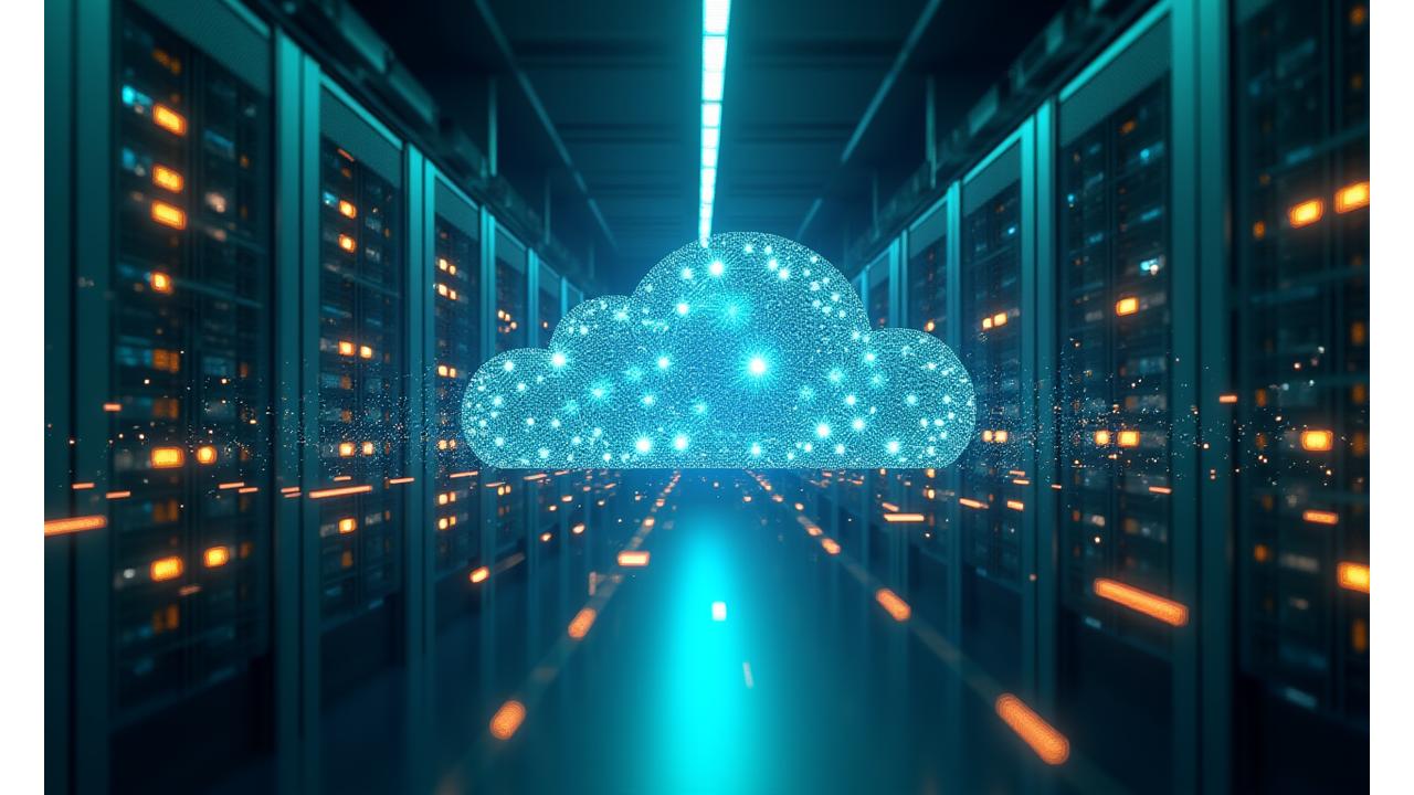 Infographie représentant une architecture cloud-native d'auto-scaling, avec des serveurs se multipliant automatiquement pour gérer le trafic, une base de données répliquée et un CDN global.