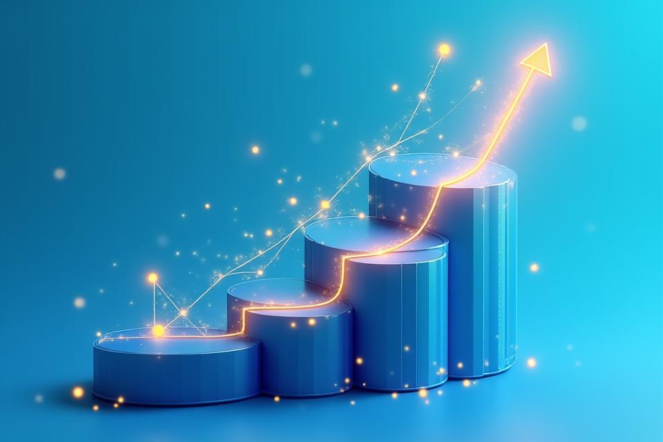 Représente un entonnoir de conversion avec des étapes claires et des symboles d'optimisation, axé sur la manière dont les utilisateurs progressent à travers une interface IA.